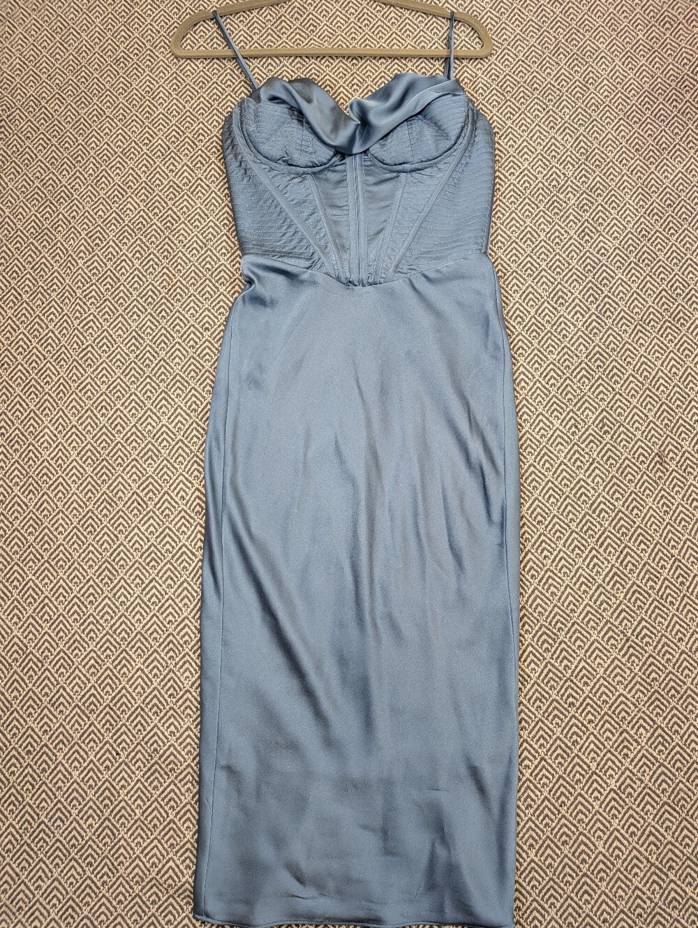 House of CB Charmaine Blue Silk Corset Midi Dress Size Small S
